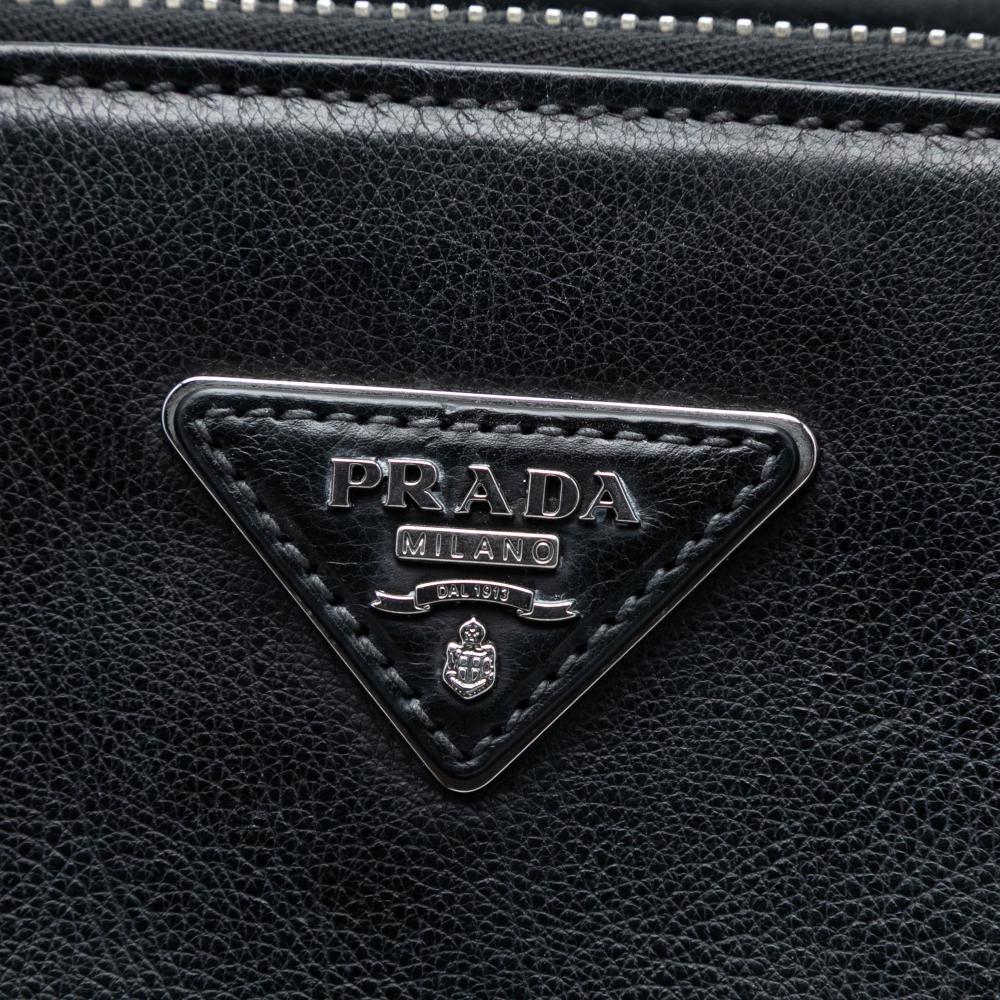 Prada B Prada Black Calf Leather Glace Twin Pocket Satchel Italy