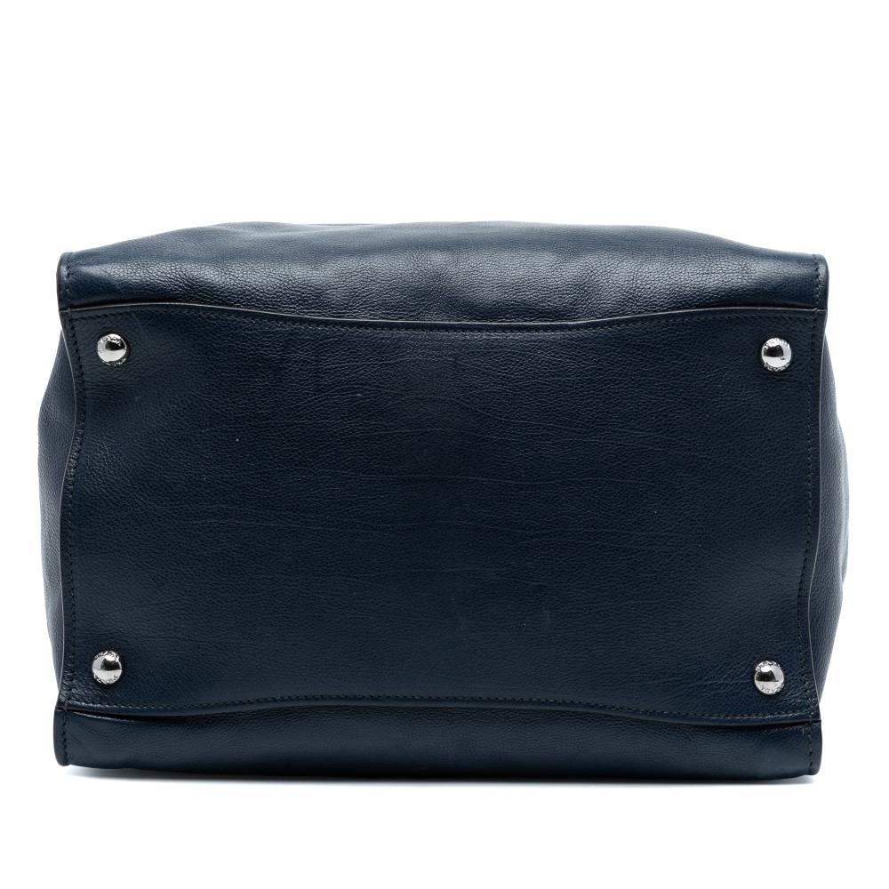 Prada B Prada Blue Navy Calf Leather Glace Twin Pocket Double Handle Satchel Italy