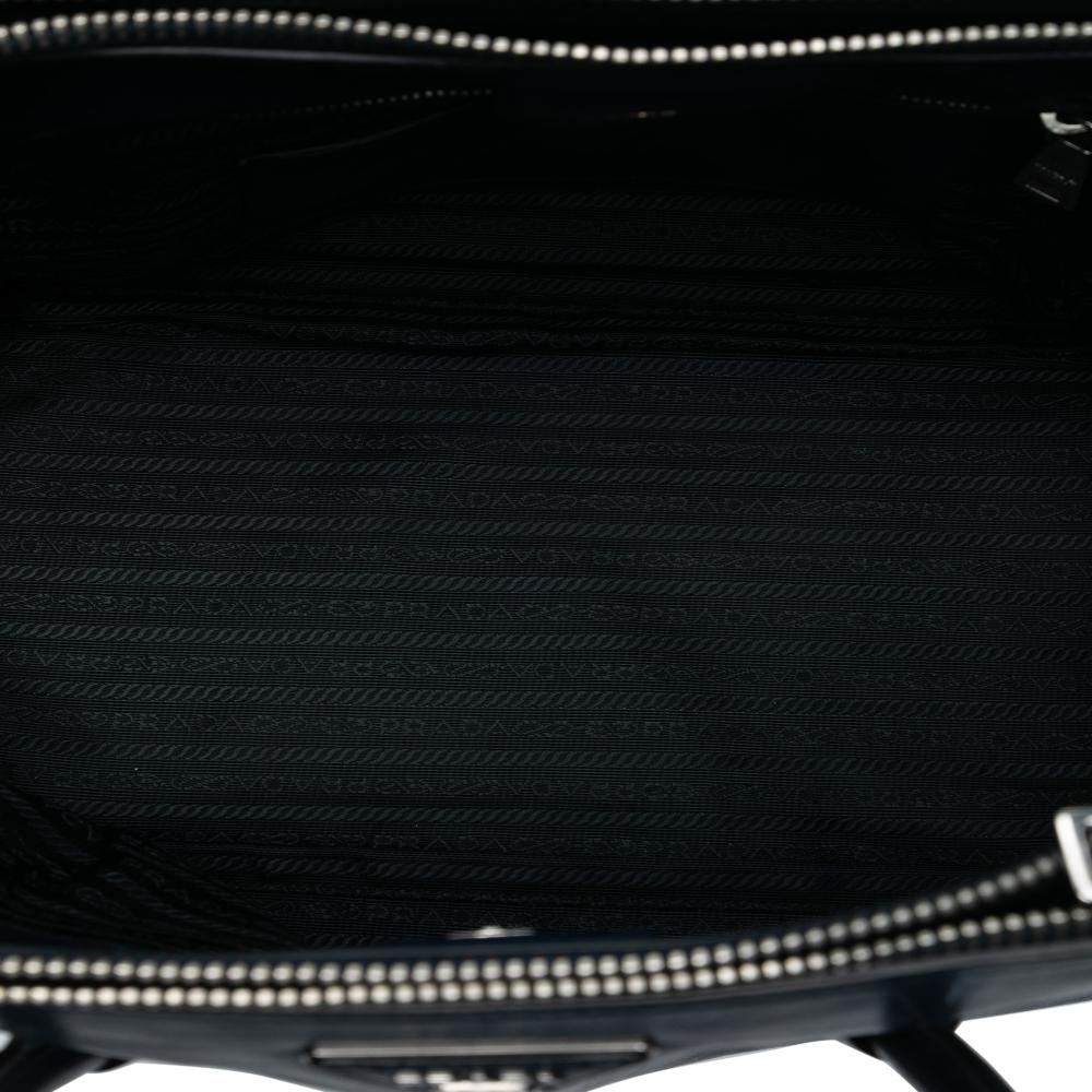 Prada B Prada Blue Navy Calf Leather Glace Twin Pocket Double Handle Satchel Italy