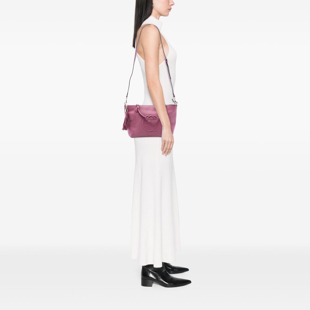 Gucci B Gucci Purple Calf Leather Small Pebbled Soho Cellarius Satchel Italy