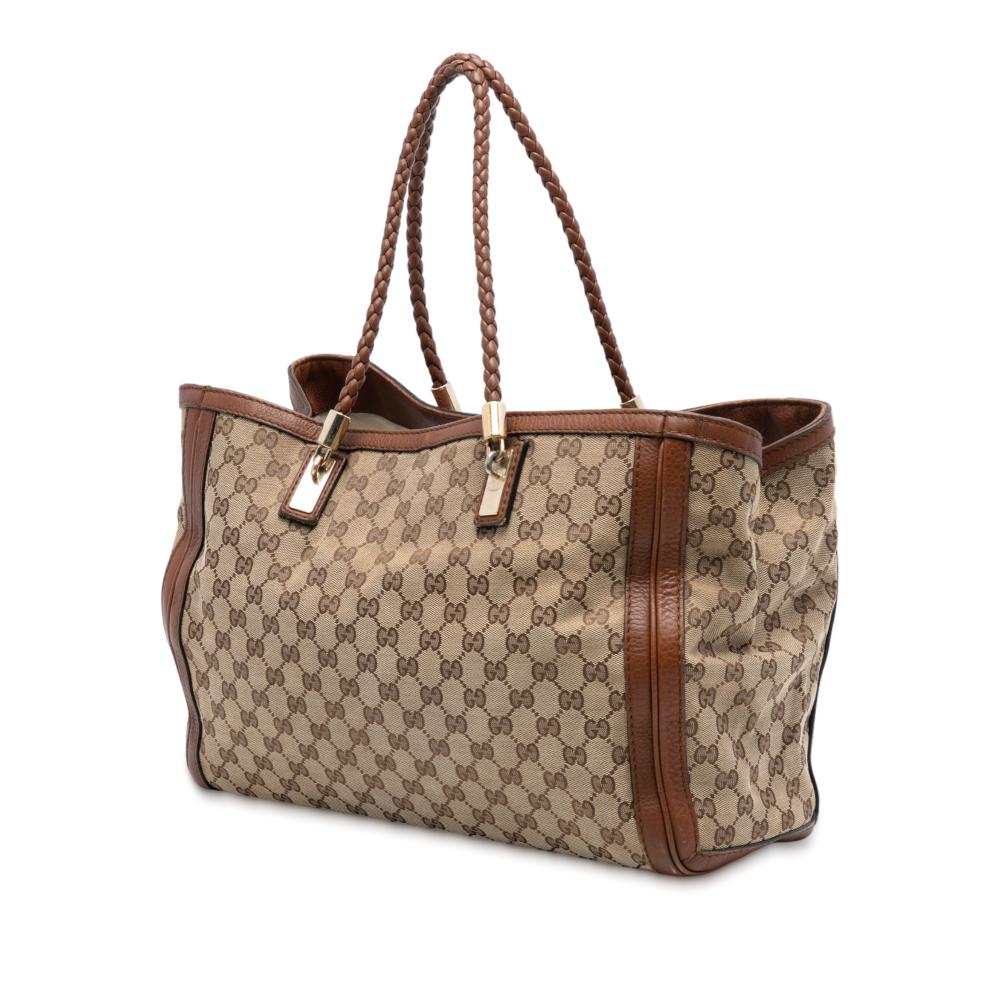 Gucci B Gucci Brown Beige Canvas Fabric Medium GG Bella Tote Italy