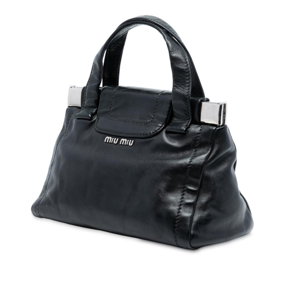 Miu Miu B Miu Miu Black Calf Leather Turn Lock Handbag Italy