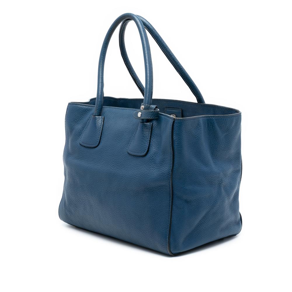Prada B Prada Blue Calf Leather Vitello Daino Front Pocket Open Convertible Tote Italy