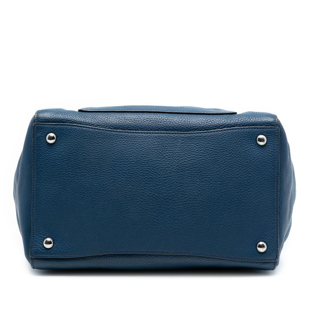 Prada B Prada Blue Calf Leather Vitello Daino Front Pocket Open Convertible Tote Italy