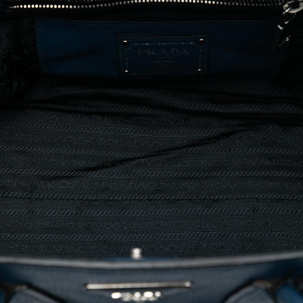Prada B Prada Blue Calf Leather Vitello Daino Front Pocket Open Convertible Tote Italy