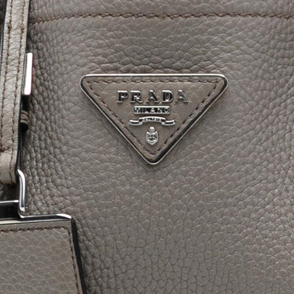 Prada B Prada Gray Calf Leather Medium Vitello Daino Cuir Double Handle Satchel Italy