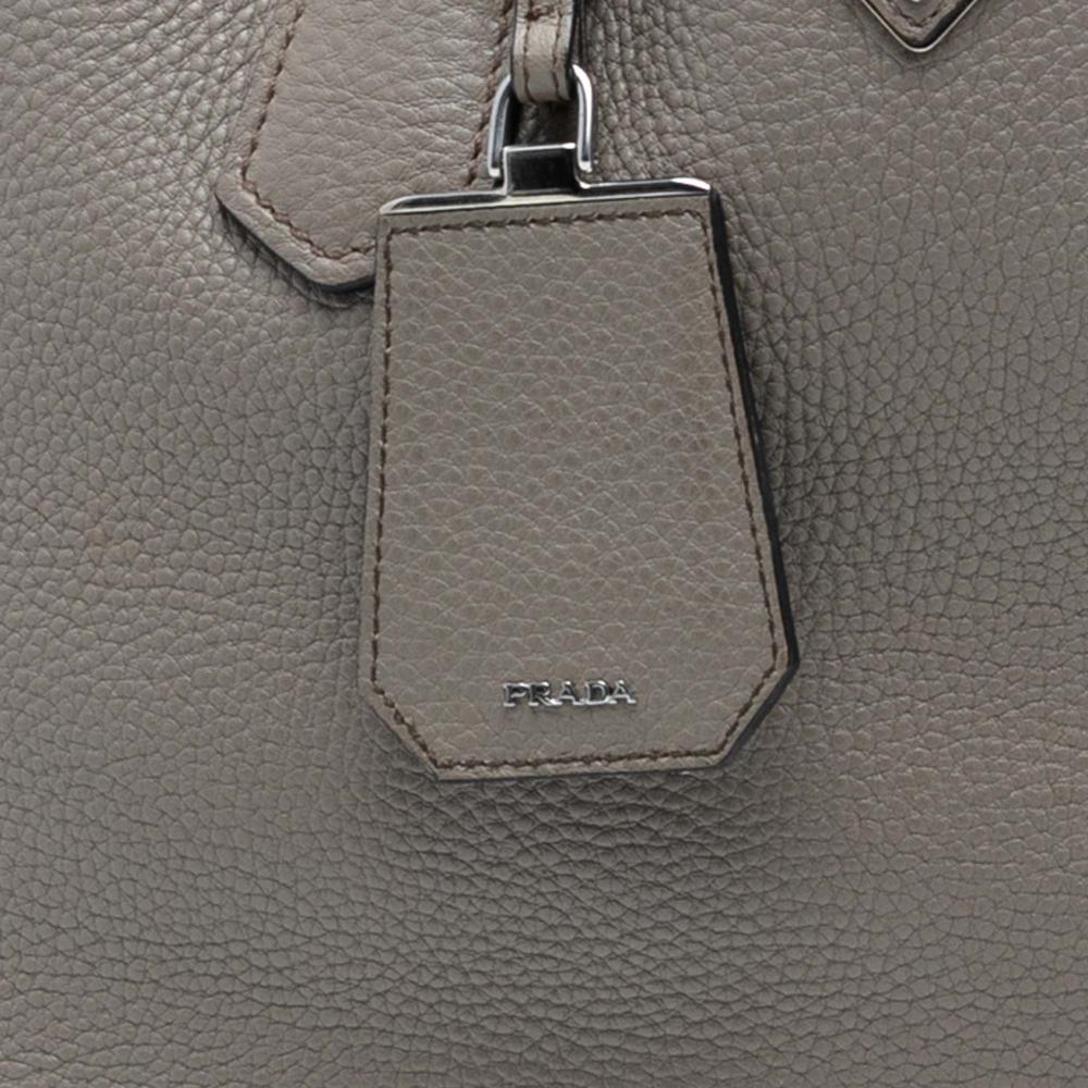 Prada B Prada Gray Calf Leather Medium Vitello Daino Cuir Double Handle Satchel Italy
