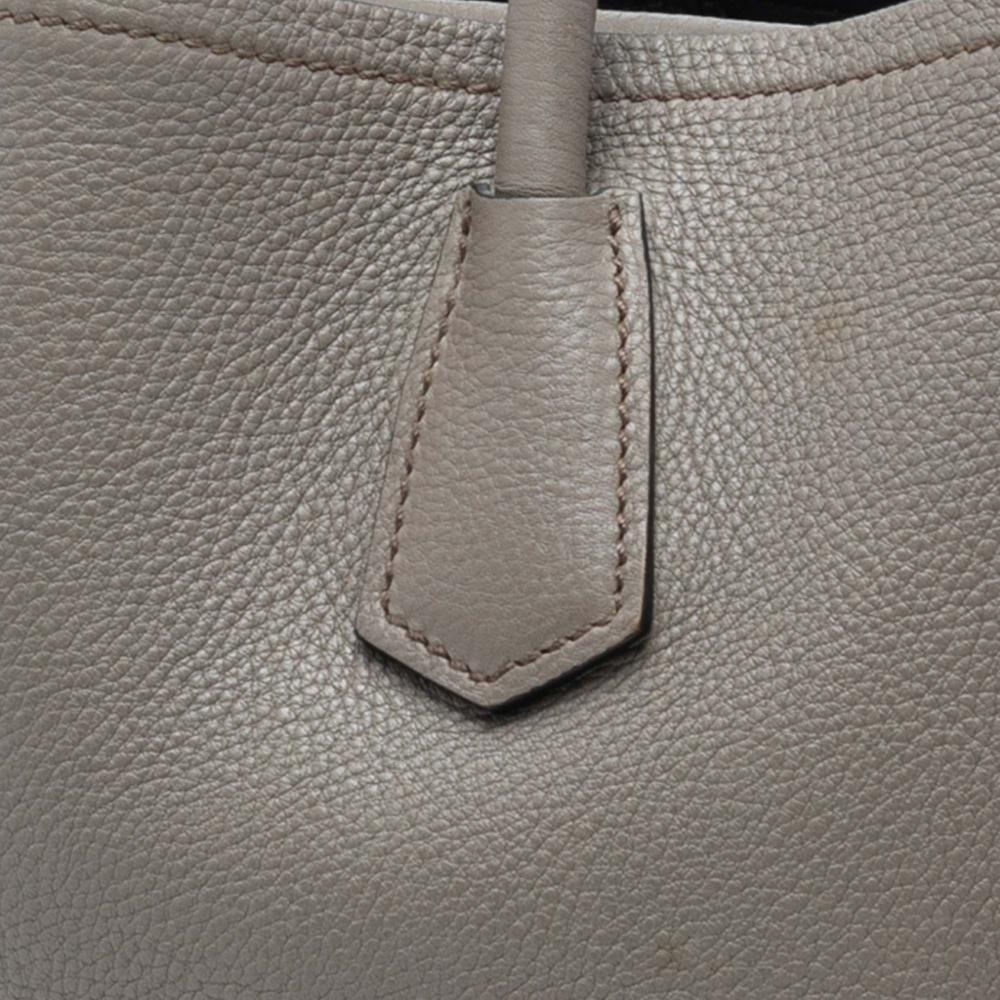 Prada B Prada Gray Calf Leather Medium Vitello Daino Cuir Double Handle Satchel Italy