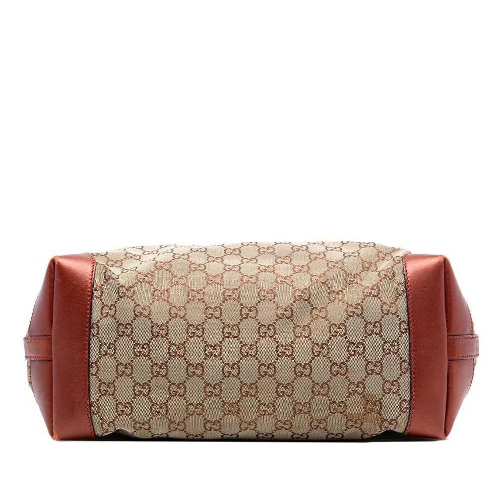 Gucci B Gucci Brown Beige Canvas Fabric Medium GG Craft Tote Italy