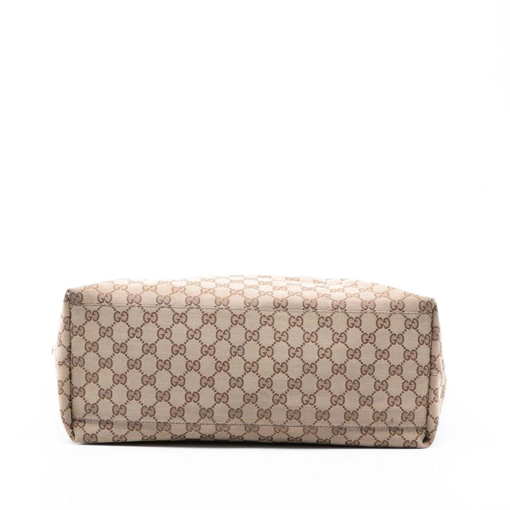 Gucci B Gucci Brown Beige Canvas Fabric GG Web Tote Italy
