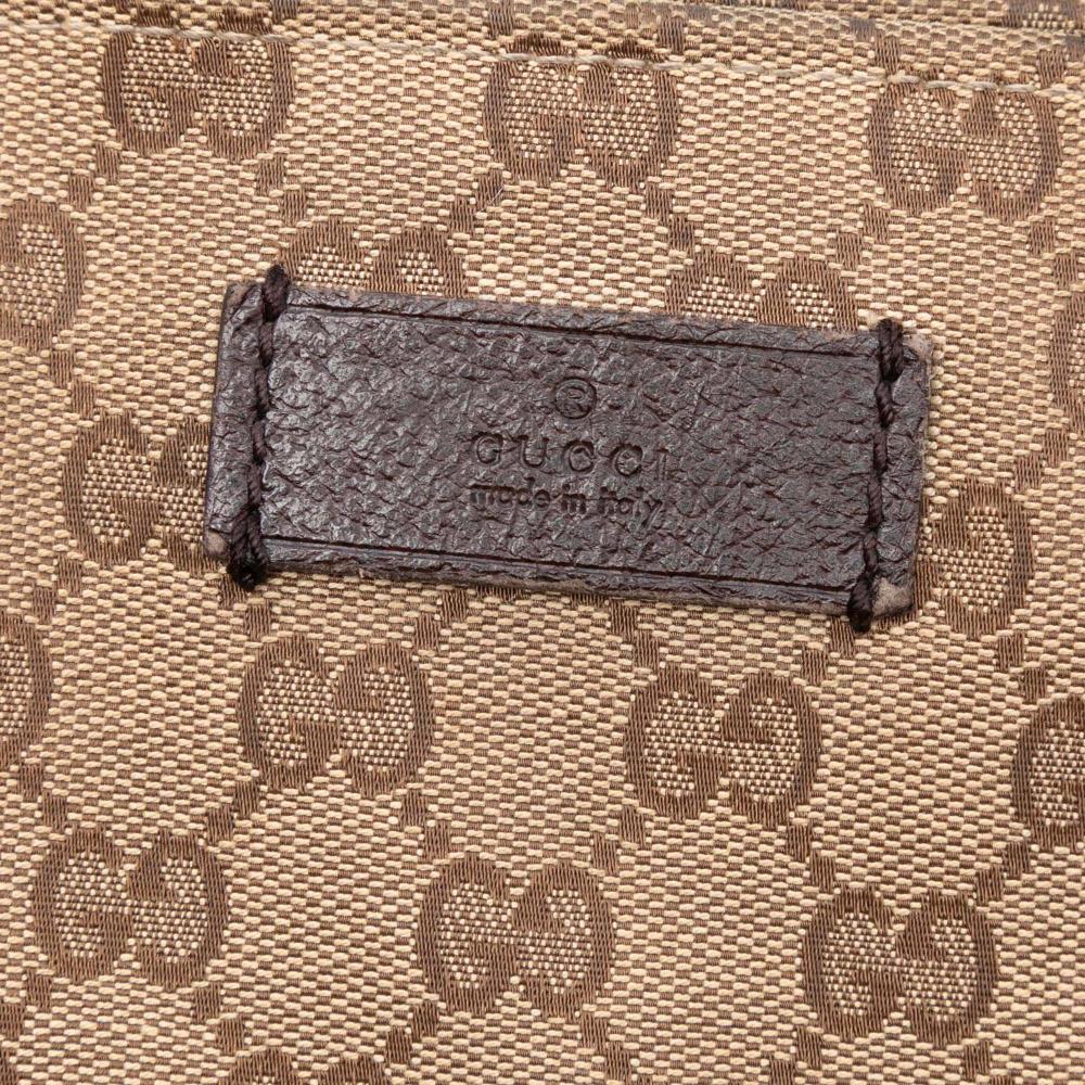 Gucci B Gucci Brown Beige Canvas Fabric GG Web Tote Italy