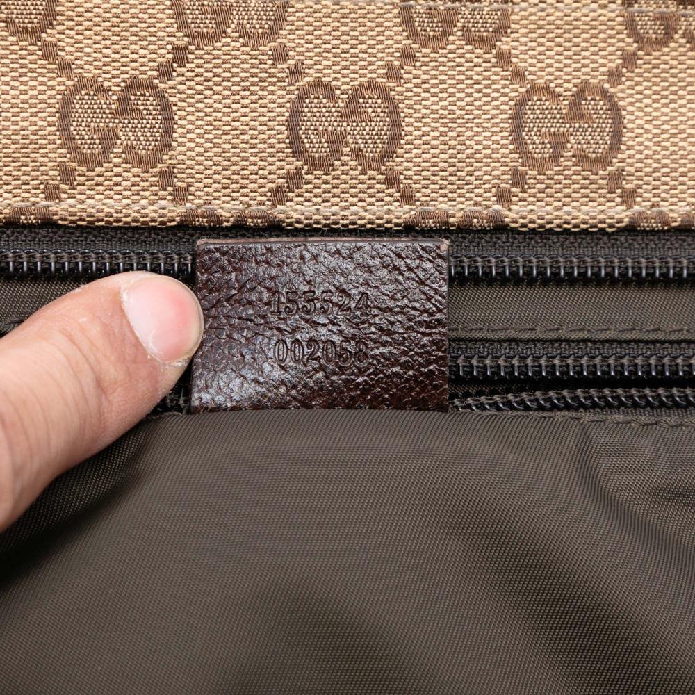 Gucci B Gucci Brown Beige Canvas Fabric GG Web Tote Italy