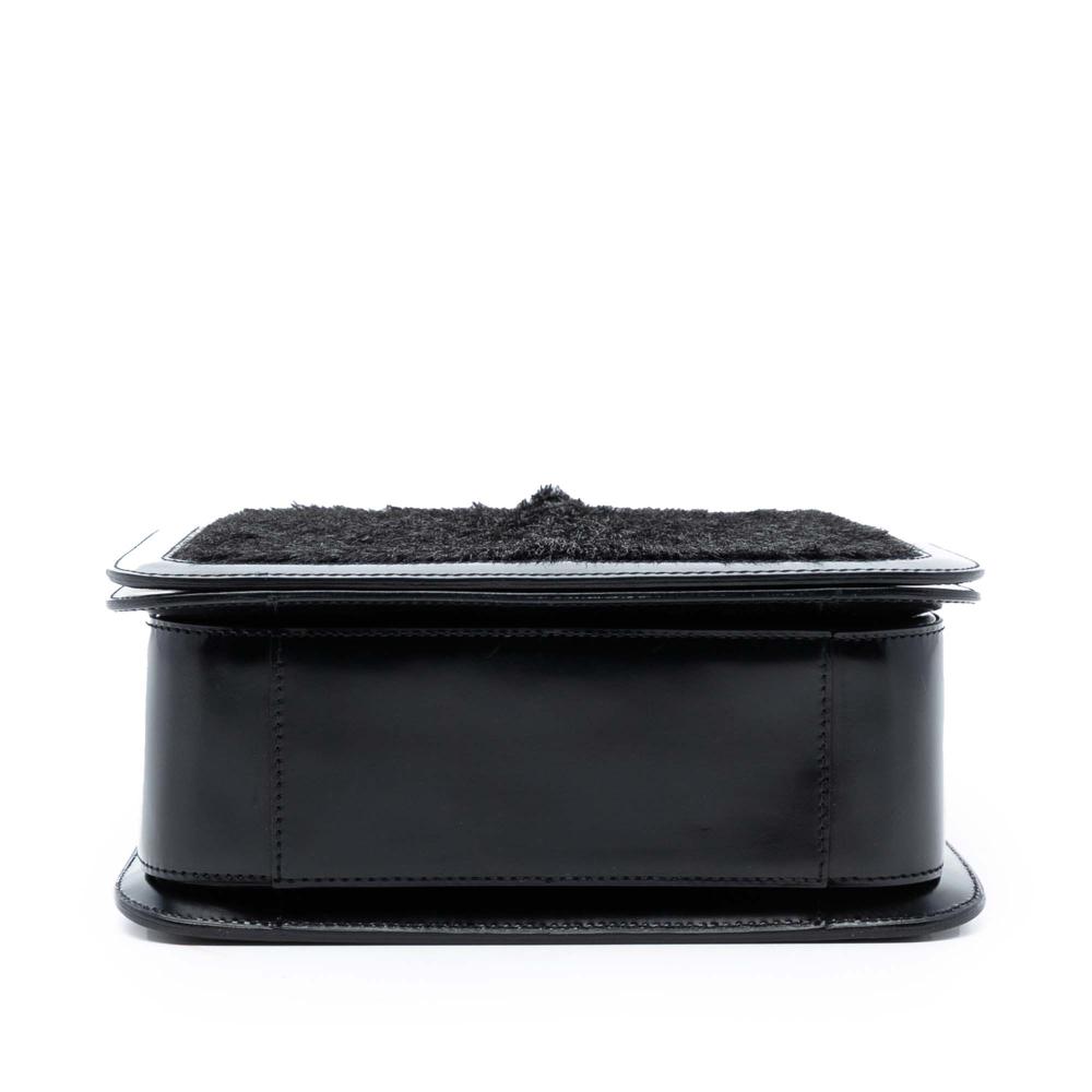 Celine B Celine Black Pony Hair Natural Material Leather Trimmed Acrylic Top Handle Bag Italy