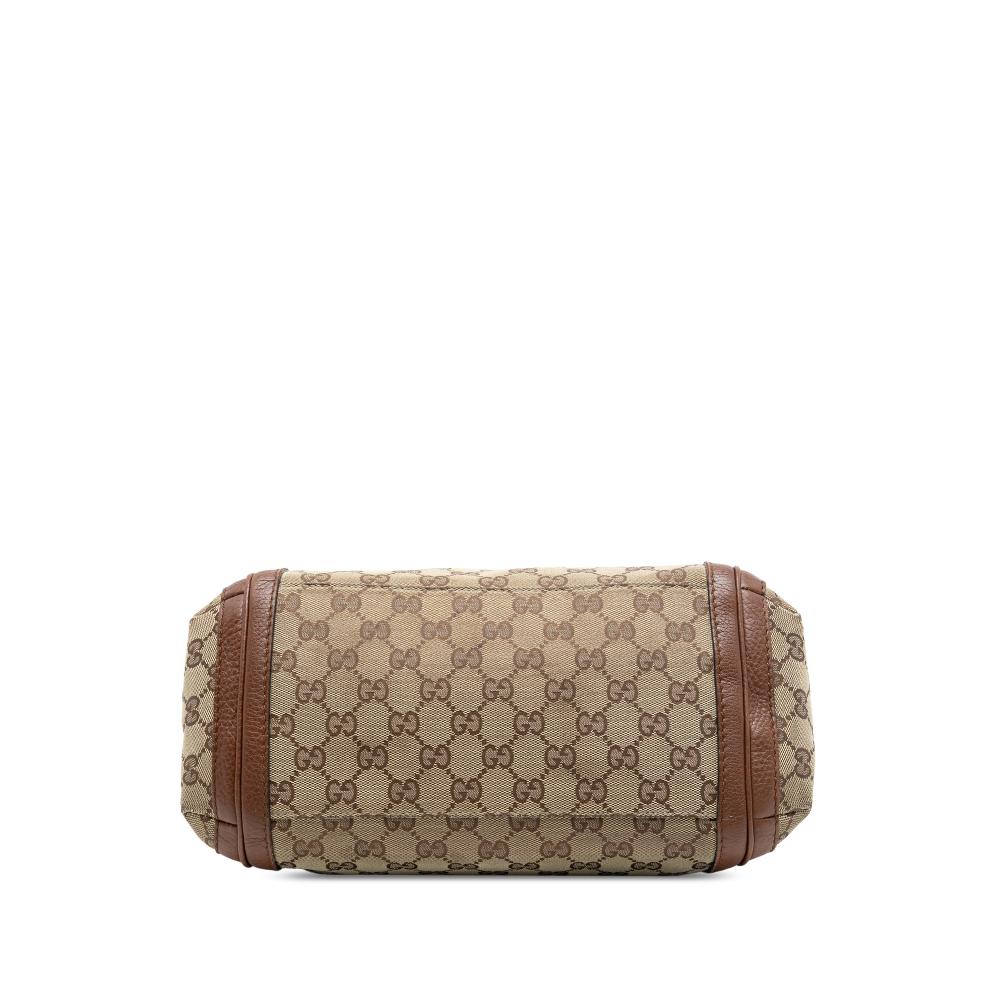 Gucci B Gucci Brown Beige Canvas Fabric GG Bella Flap Satchel Italy