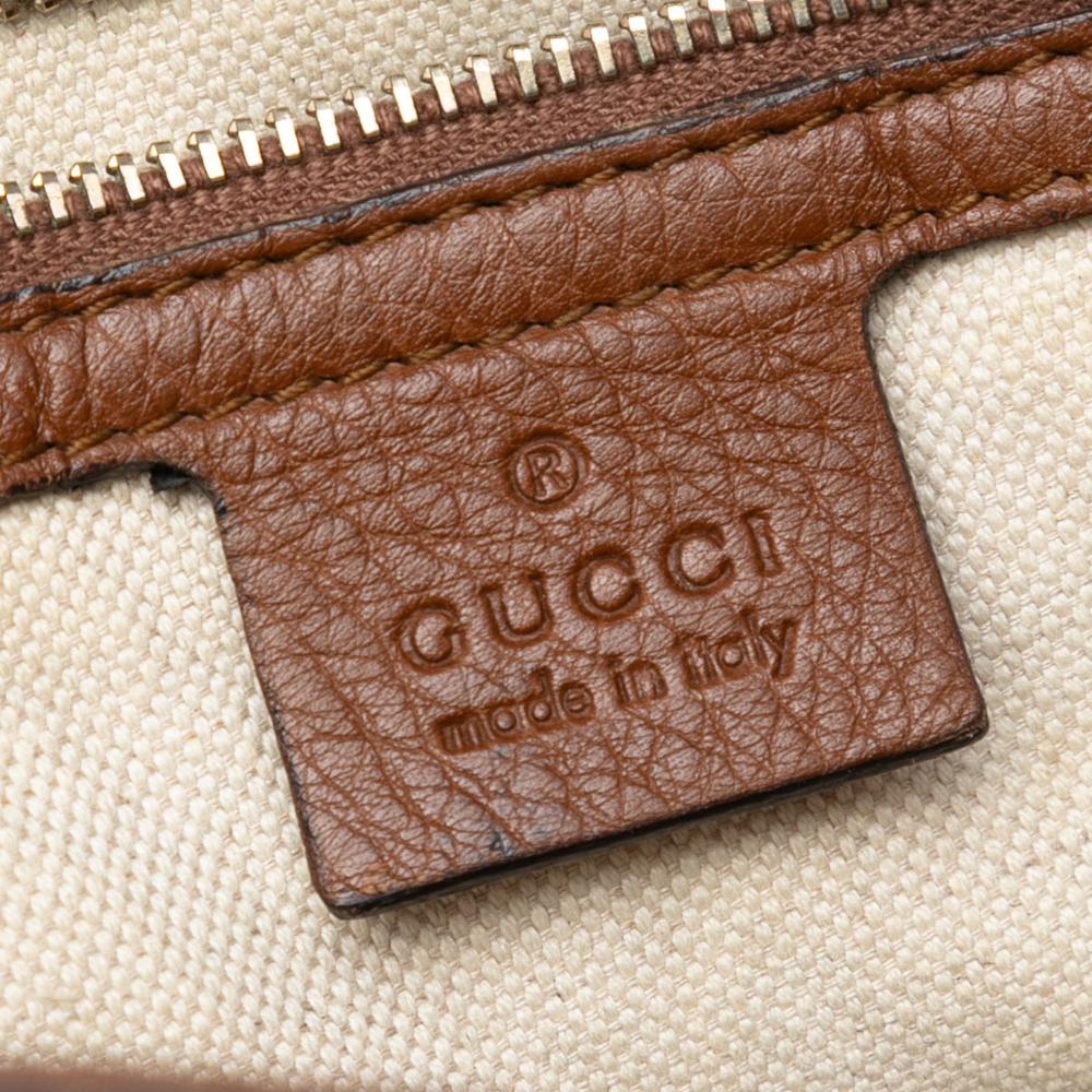 Gucci B Gucci Brown Beige Canvas Fabric GG Bella Flap Satchel Italy