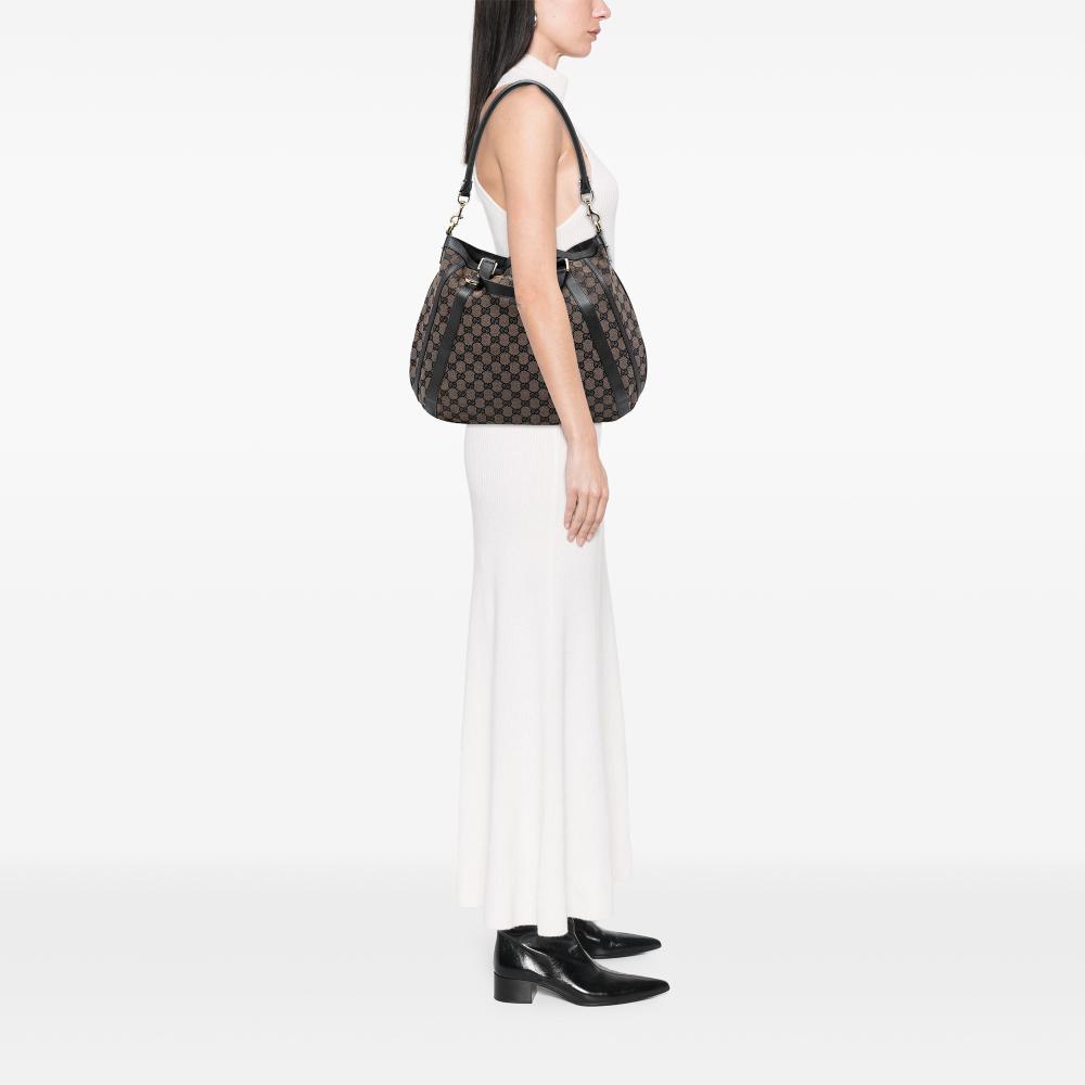 Gucci B Gucci Brown Canvas Fabric GG Abbey D Ring Convertible Satchel Italy