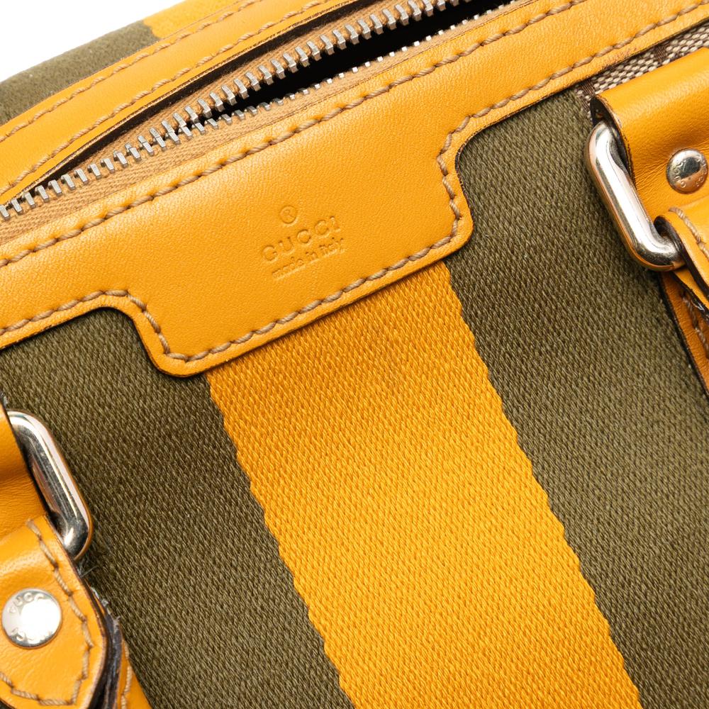 Gucci B Gucci Brown Beige Canvas Fabric Small GG Web Joy Boston Bag Italy