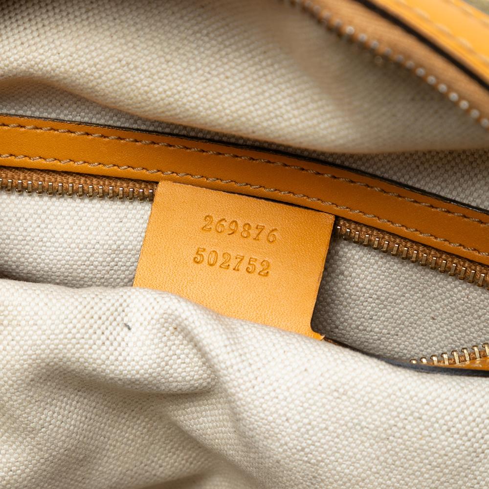 Gucci B Gucci Brown Beige Canvas Fabric Small GG Web Joy Boston Bag Italy