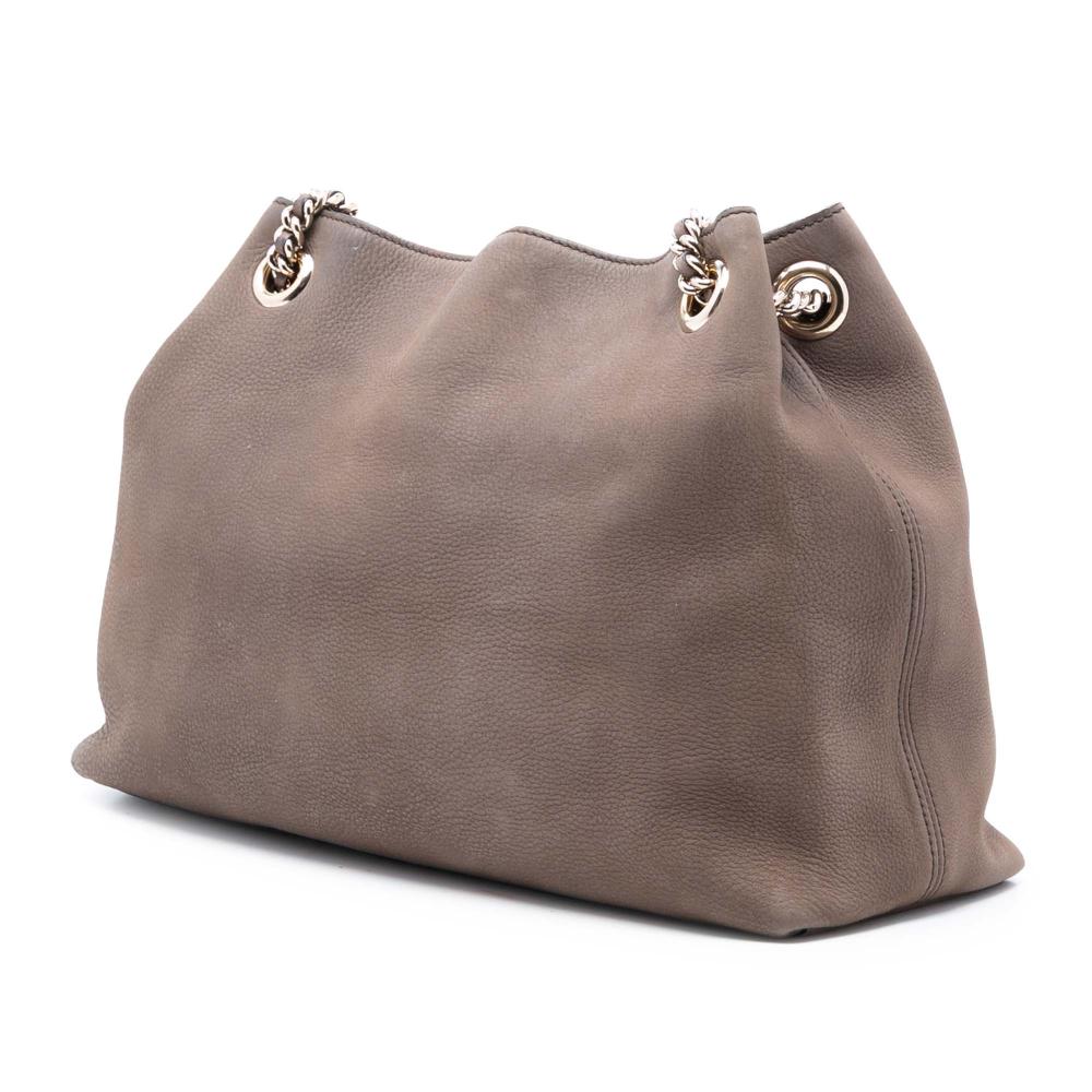 Gucci B Gucci Brown Taupe Nubuck Leather Leather Medium Soho Chain Tote Italy