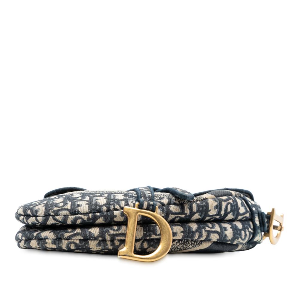 Christian Dior B Dior Blue Canvas Fabric Oblique Embroidered Saddle Bag Italy