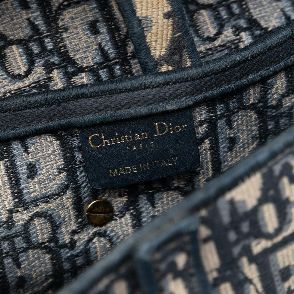 Christian Dior B Dior Blue Canvas Fabric Oblique Embroidered Saddle Bag Italy