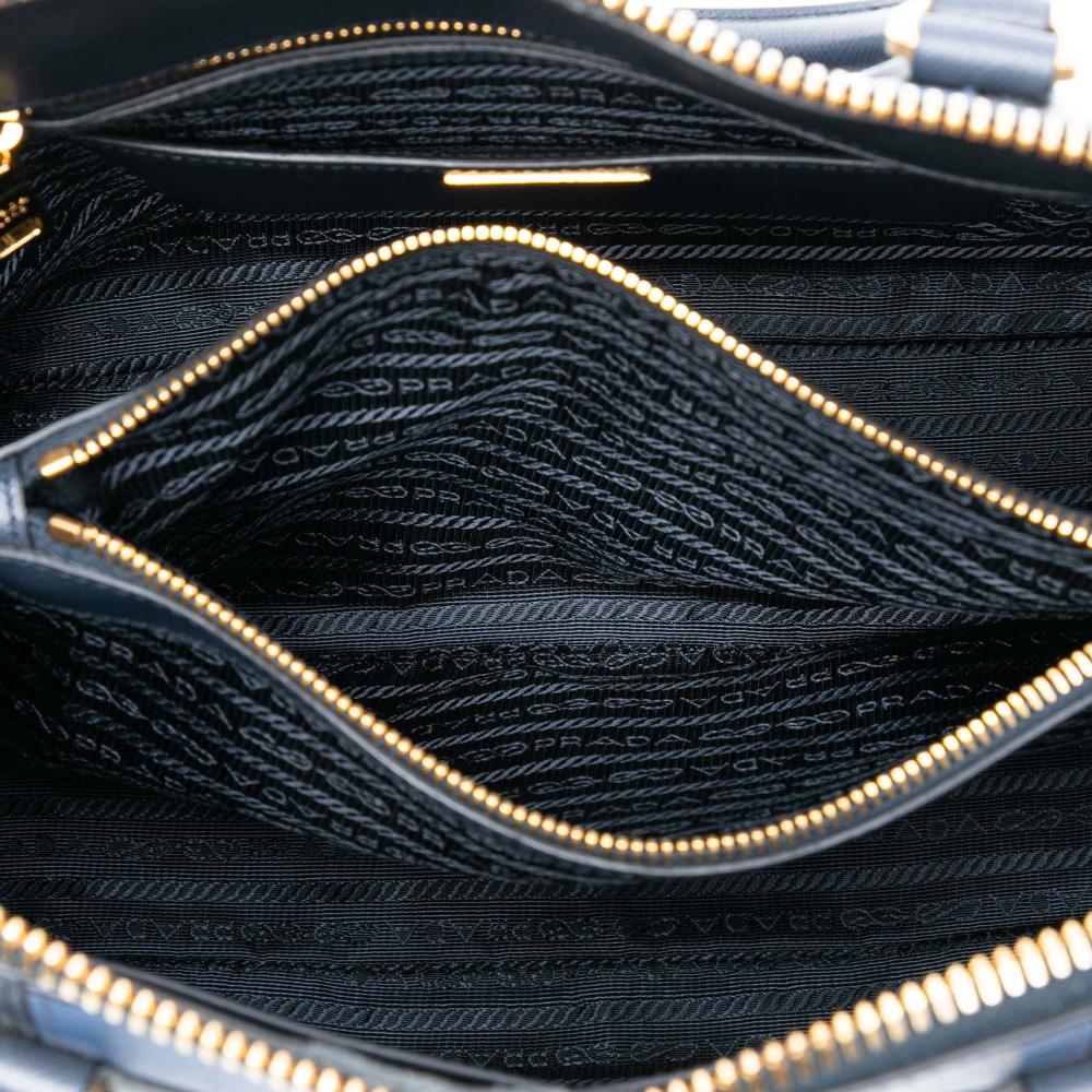 Prada AB Prada Blue Navy Saffiano Leather Medium Bicolor Lux Promenade Satchel Italy