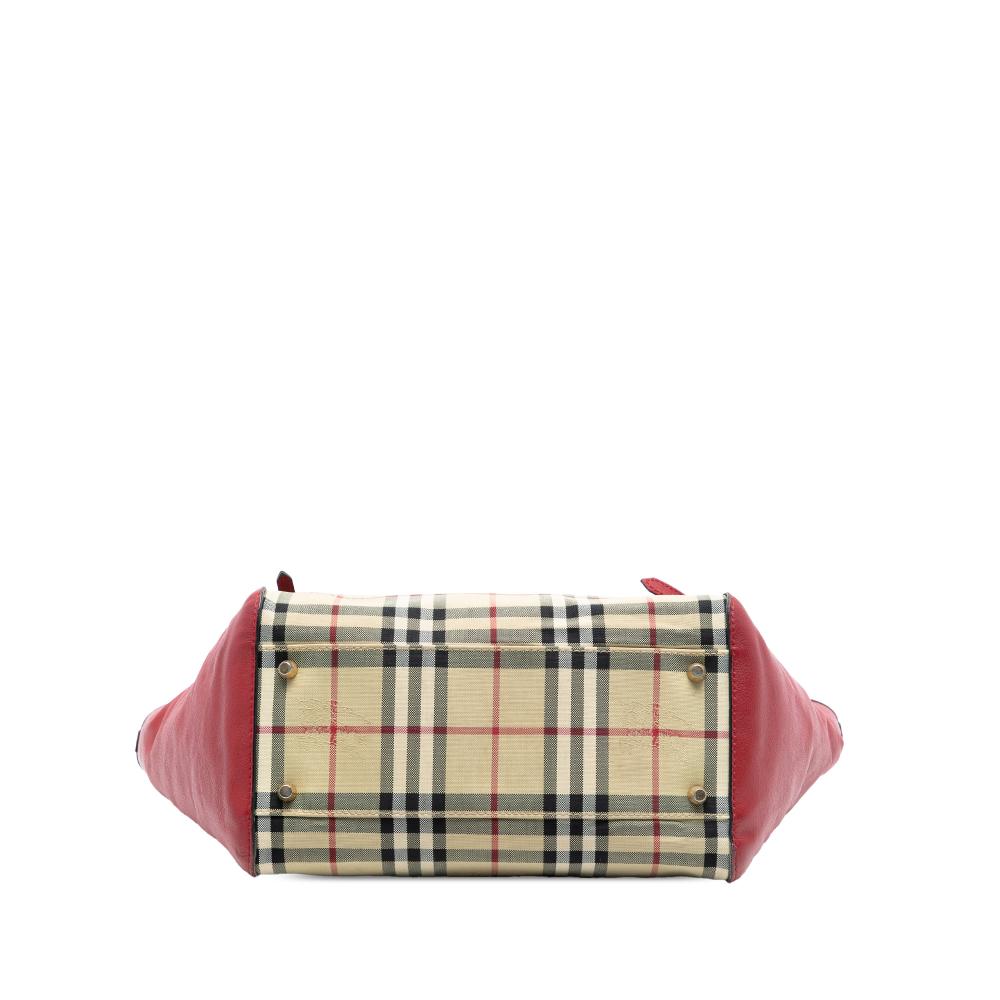 Burberry B Burberry Brown Beige Canvas Fabric Small Haymarket Check and Leather Canterbury Tote Italy