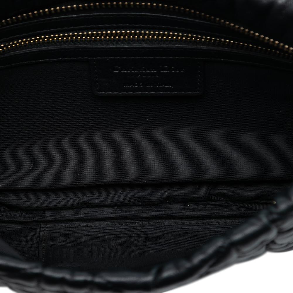 Christian Dior B Dior Black Calf Leather skin Cannage Rose Clutch Italy