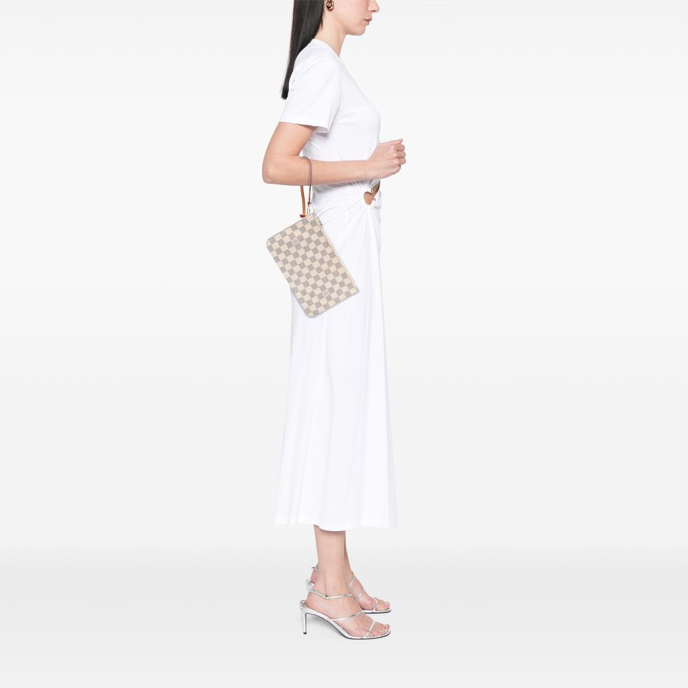 Louis Vuitton B Louis Vuitton White Damier Canvas Fabric Damier Azur Neverfull MM Pouch France