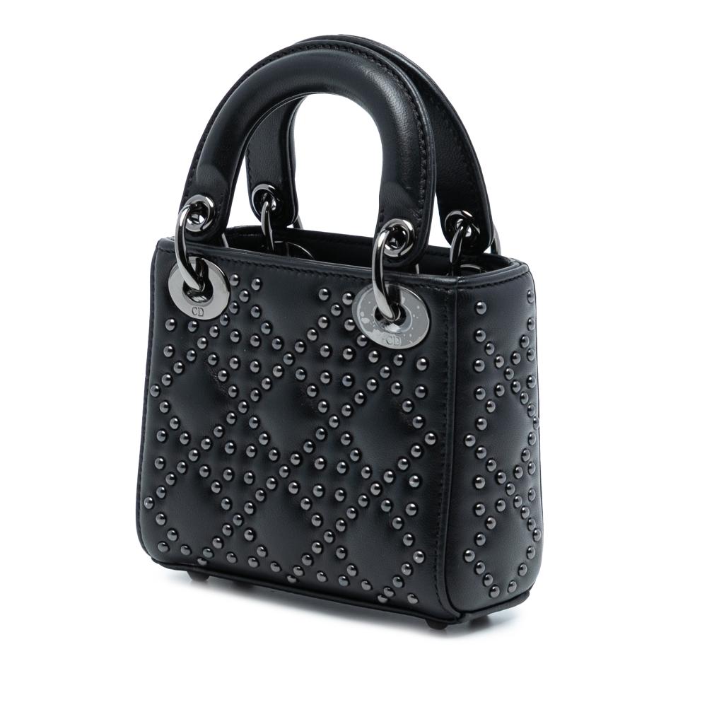 Christian Dior AB Dior Black Lambskin Leather Leather Micro Lambskin Cannage Studded Supple Lady Dior Italy