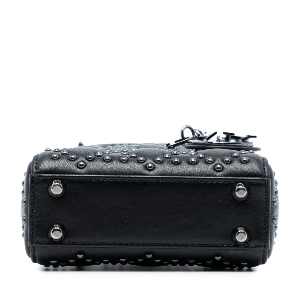 Christian Dior AB Dior Black Lambskin Leather Leather Micro Lambskin Cannage Studded Supple Lady Dior Italy