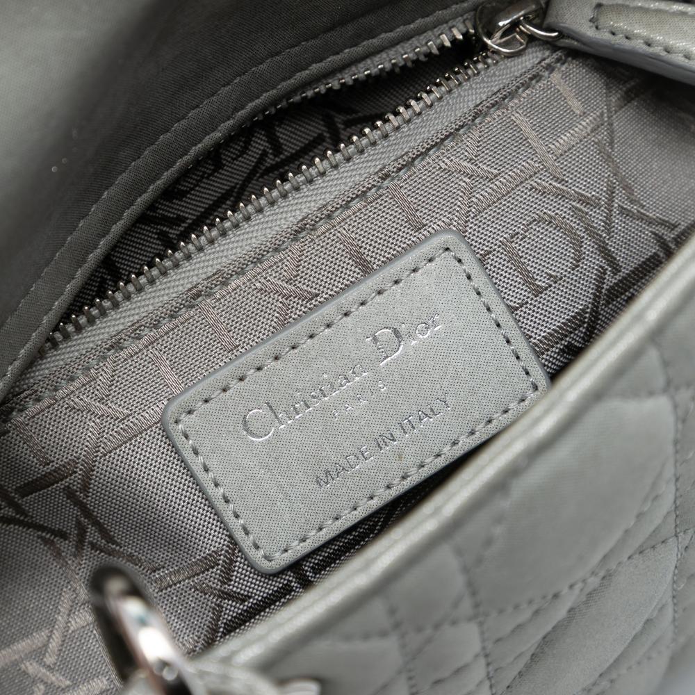 Christian Dior AB Dior Silver Lambskin Leather Leather Mini Iridescent Lambskin Cannage Lady Dior Italy