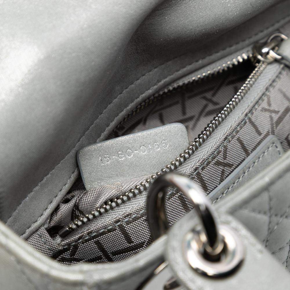 Christian Dior AB Dior Silver Lambskin Leather Leather Mini Iridescent Lambskin Cannage Lady Dior Italy