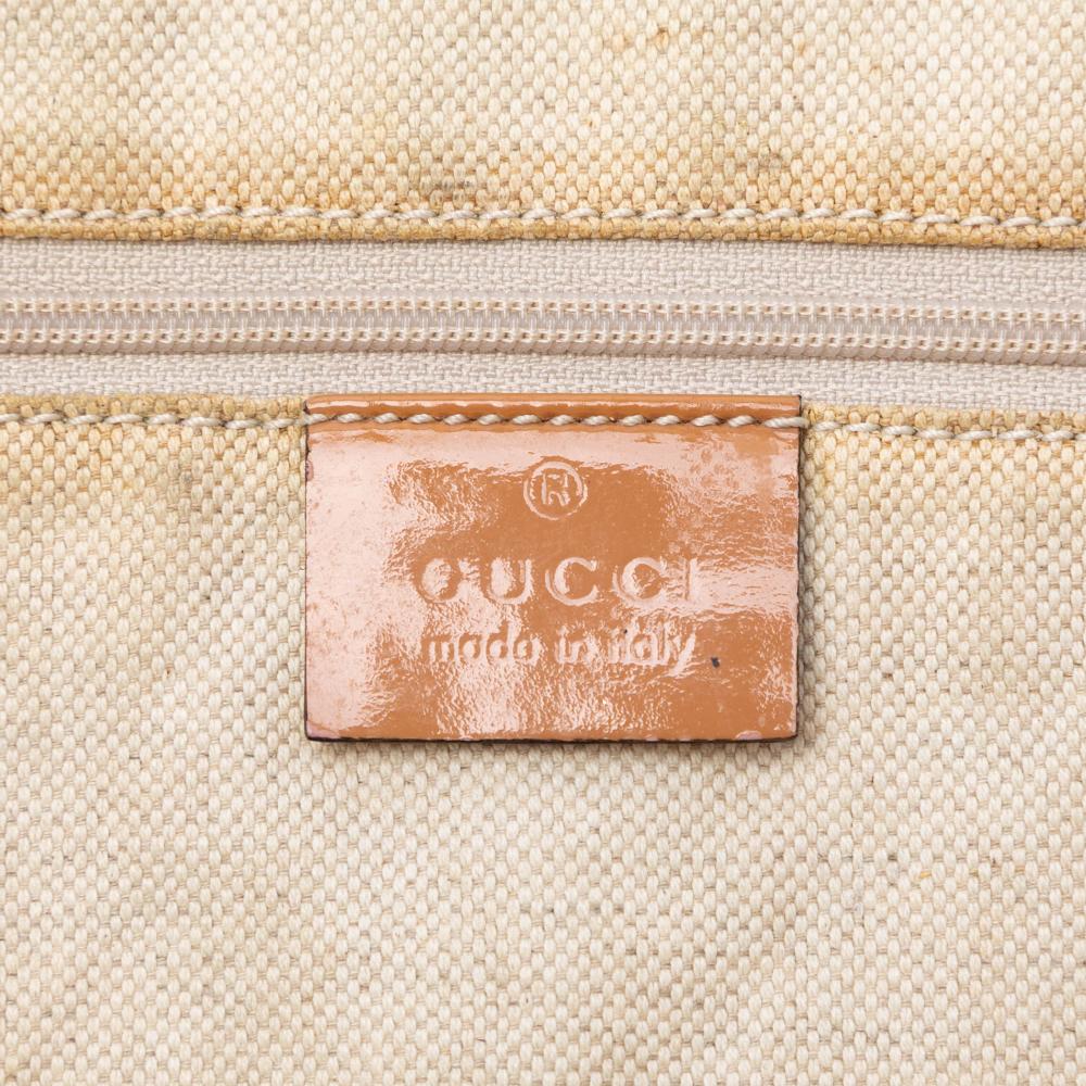 Gucci B Gucci Brown Beige Canvas Fabric GG Web Jolie Tote Italy
