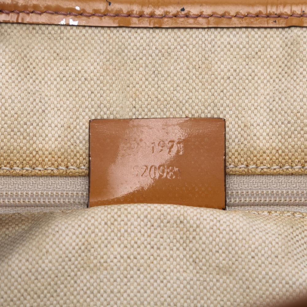Gucci B Gucci Brown Beige Canvas Fabric GG Web Jolie Tote Italy