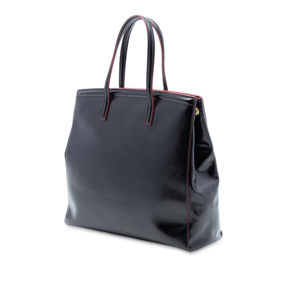 Prada B Prada Black Saffiano Leather Vernice Satchel Italy