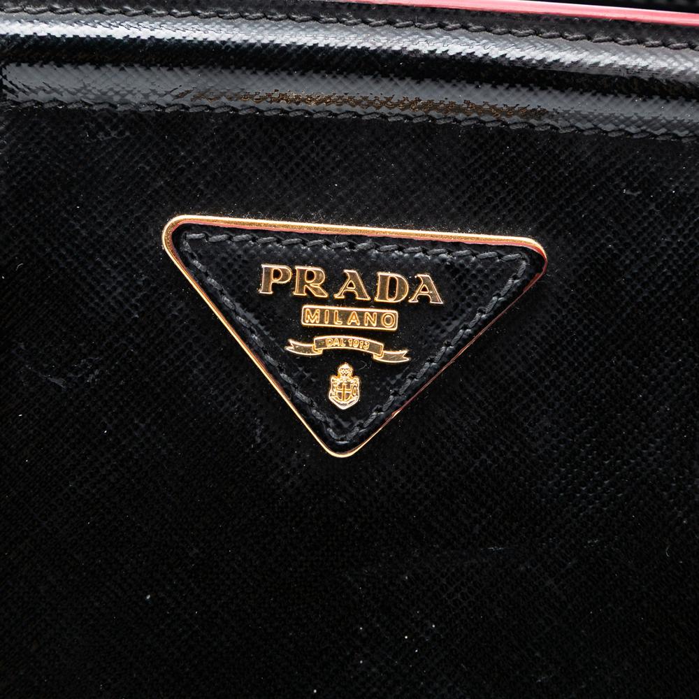 Prada B Prada Black Saffiano Leather Vernice Satchel Italy