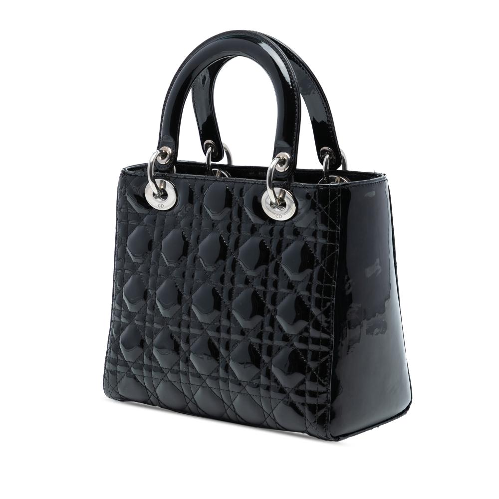 Christian Dior B Dior Black Patent Leather Leather Medium Patent Cannage Lady Dior Italy