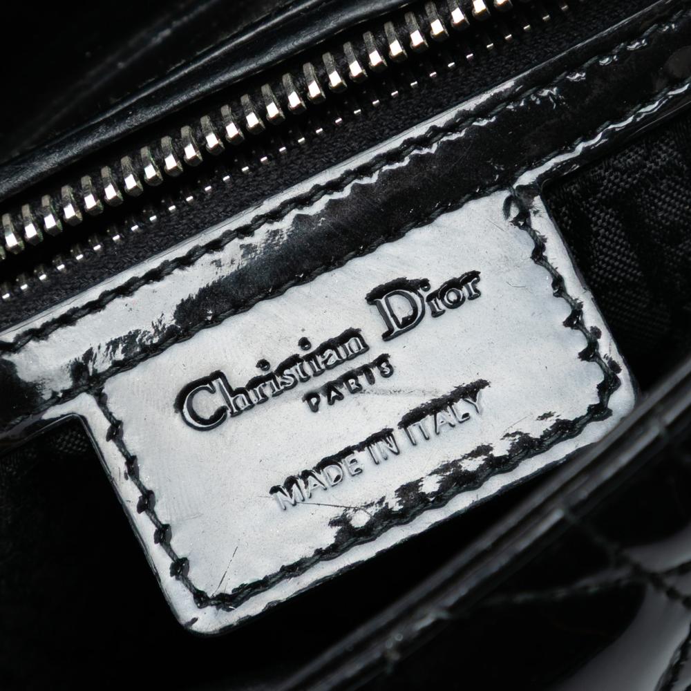 Christian Dior B Dior Black Patent Leather Leather Medium Patent Cannage Lady Dior Italy