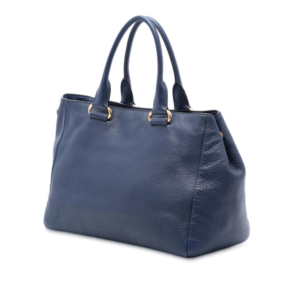 Prada AB Prada Blue Calf Leather Vitello Daino Front Pocket Tote Italy