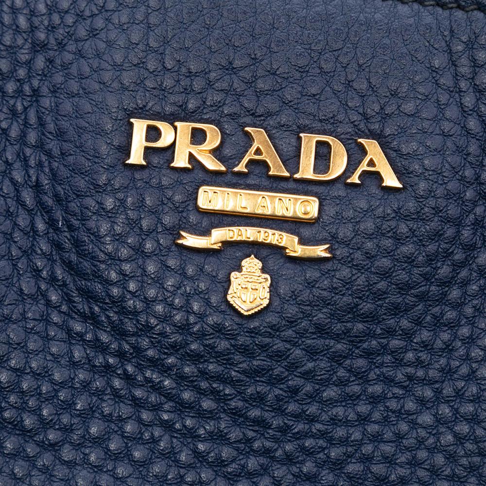 Prada AB Prada Blue Calf Leather Vitello Daino Front Pocket Tote Italy