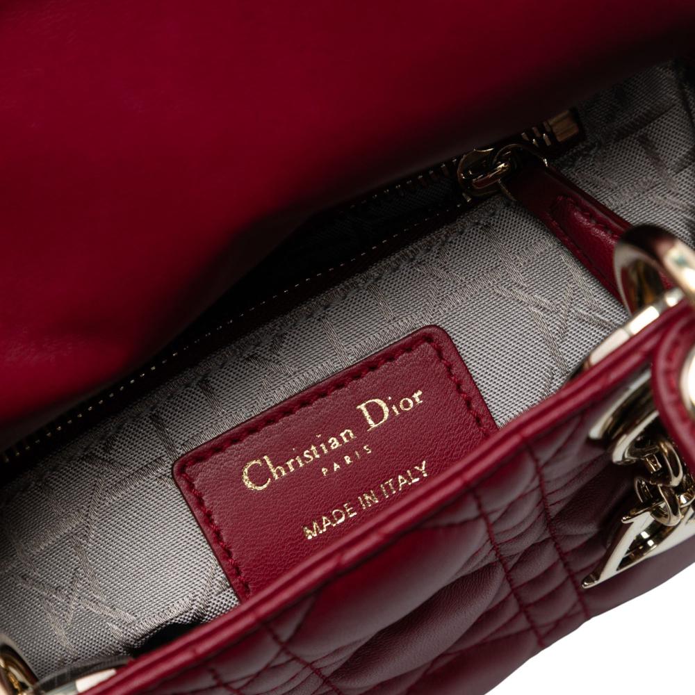 Christian Dior AB Dior Red Dark Red Lambskin Leather Leather Mini Lambskin Cannage Lady Dior Italy