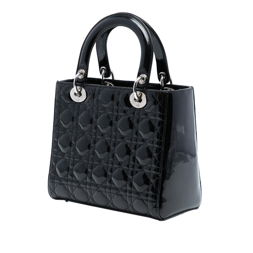 Christian Dior B Dior Black Patent Leather Leather Medium Patent Cannage Lady Dior Italy