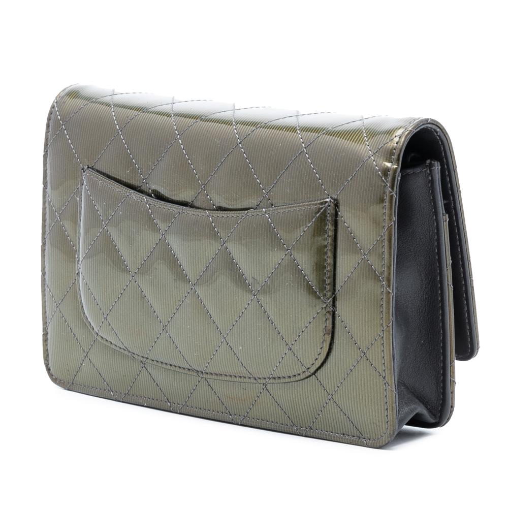 Chanel Green CC Quilted Metallic Patent Striped Wallet on Chain Spain