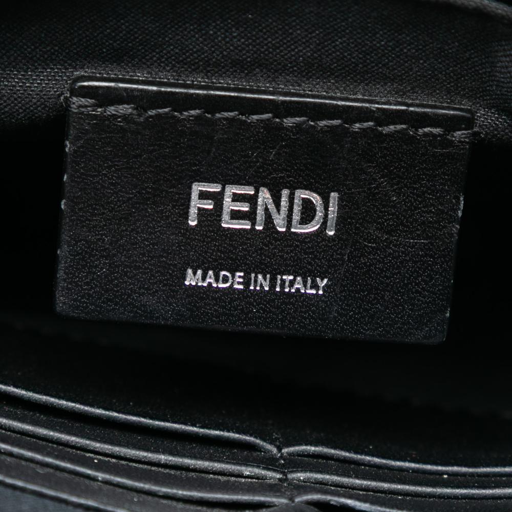 Fendi B Fendi Brown Coated Canvas Fabric Studded Leather Trimmed Zucca Clutch Italy