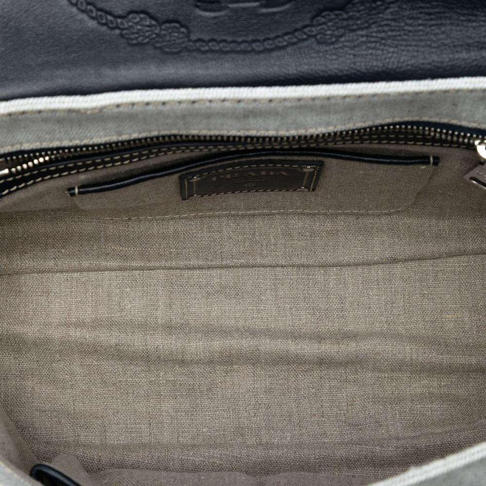Prada AB Prada Gray Light Gray Denim Fabric Sound Lock Shoulder Bag Italy