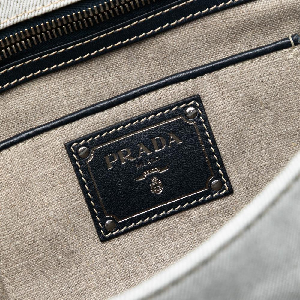 Prada AB Prada Gray Light Gray Denim Fabric Sound Lock Shoulder Bag Italy
