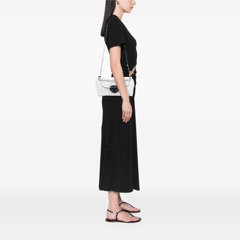 Prada AB Prada Gray Light Gray Denim Fabric Sound Lock Shoulder Bag Italy