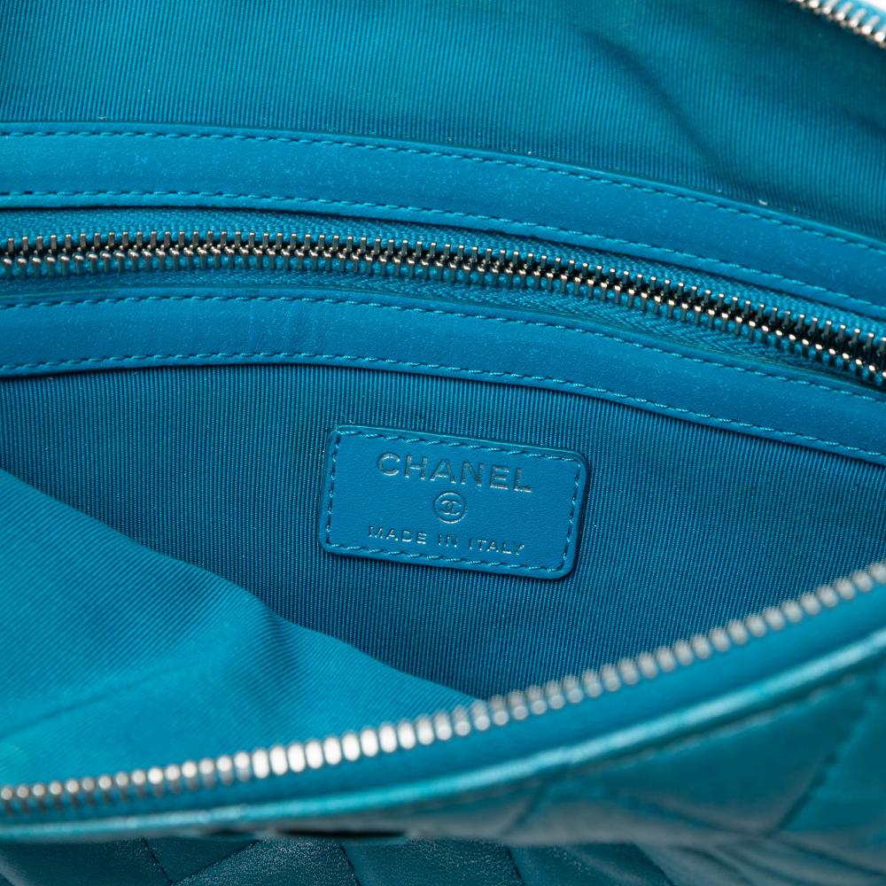 Chanel Blue Medium Quilted Iridescent Lambskin O Case Clutch Italy