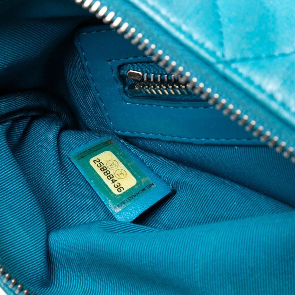 Chanel Blue Medium Quilted Iridescent Lambskin O Case Clutch Italy